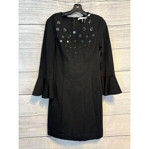 NWT Trina Turk Black Dress W/ Jewel Embellishments & Bell Sleeves Size S